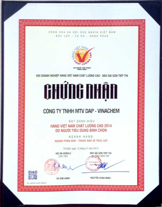 Chứng nhận - Hàng Việt Nam chất lượng cao năm 2014